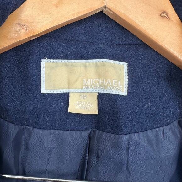 Michael Kors Wool Blend Belted Peacoat Classic Preppy Collared Jacket Navy Blue - Picture 14 of 15